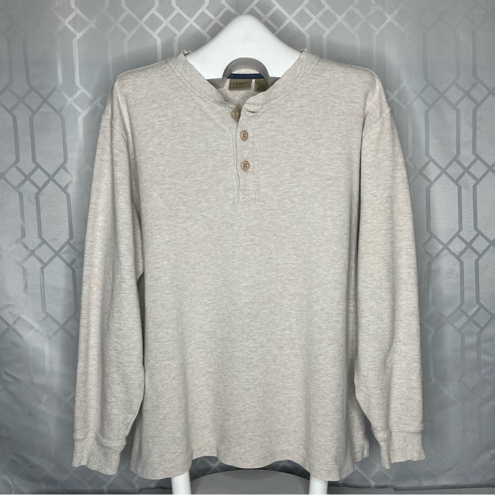 L.L. Bean Unshrinkable Mini-Waffle Knit Cotton Henley Shirt XL